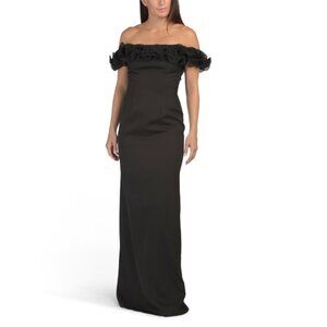 MAC DUGGAL Black Off The Shoulder Ruffle Gown